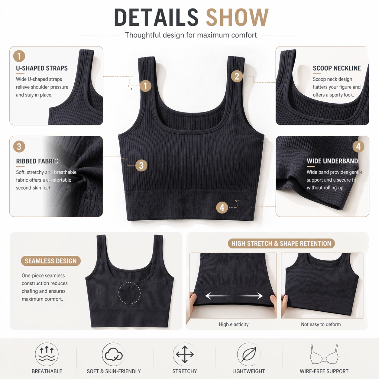 Women Seamless Ribbed Crop Top - T Shirt Bra Seamless recensie en prijs