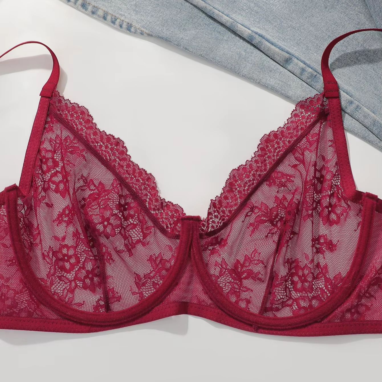 Women Plus Size Red Lace Sheer - Full Coverage Bra recensie en prijs