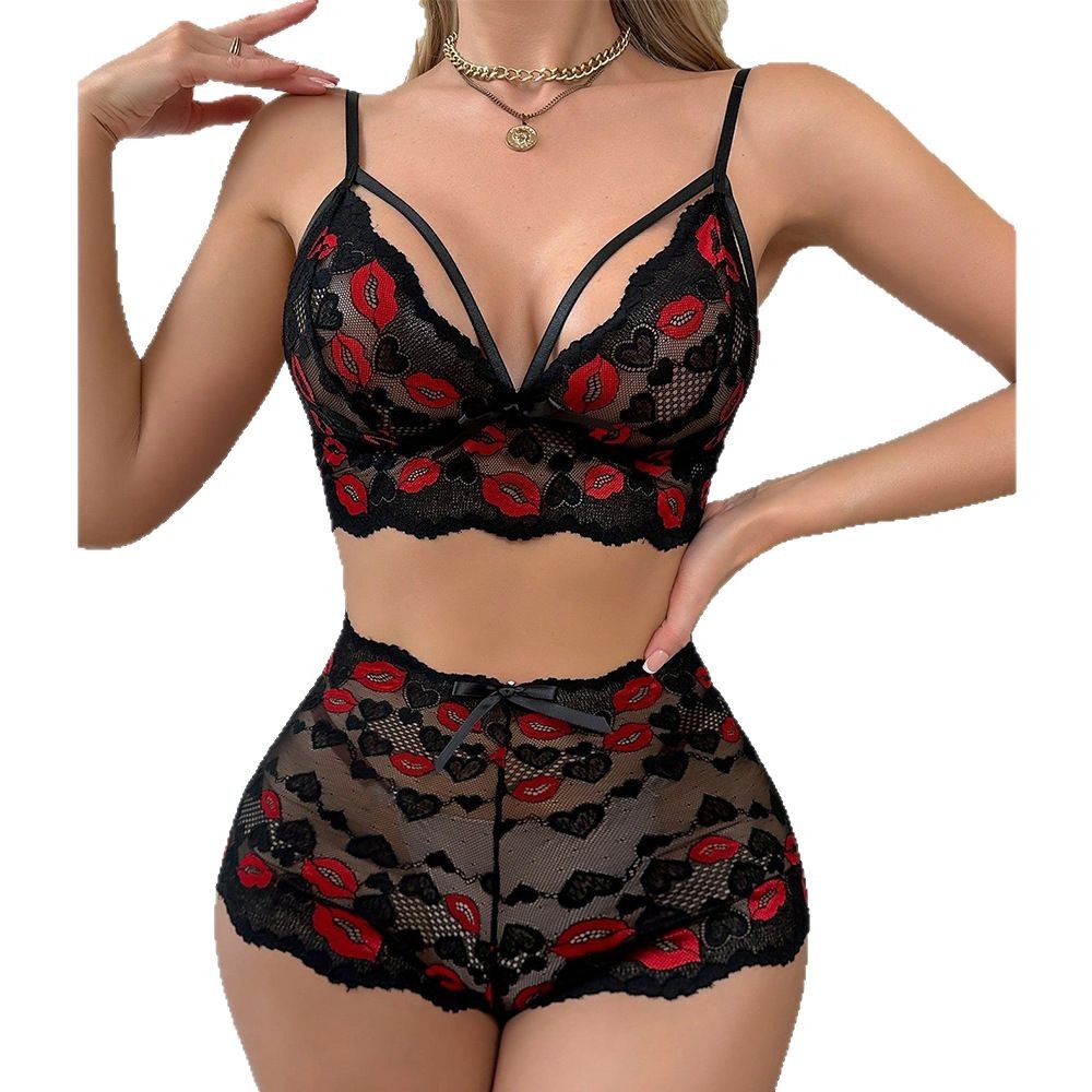 Babydoll Lingerie Set Red Lips - Sheer Mesh Bra recensie en prijs