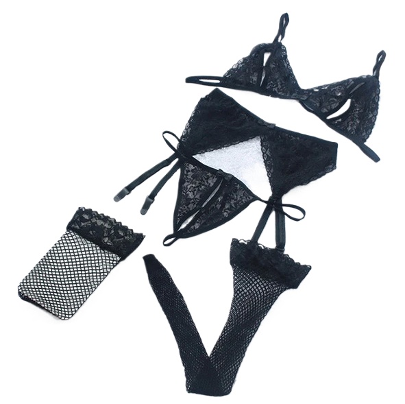 Lace Women Lingerie Set 4 Pcs  - Sheer Mesh Bra recensie en prijs